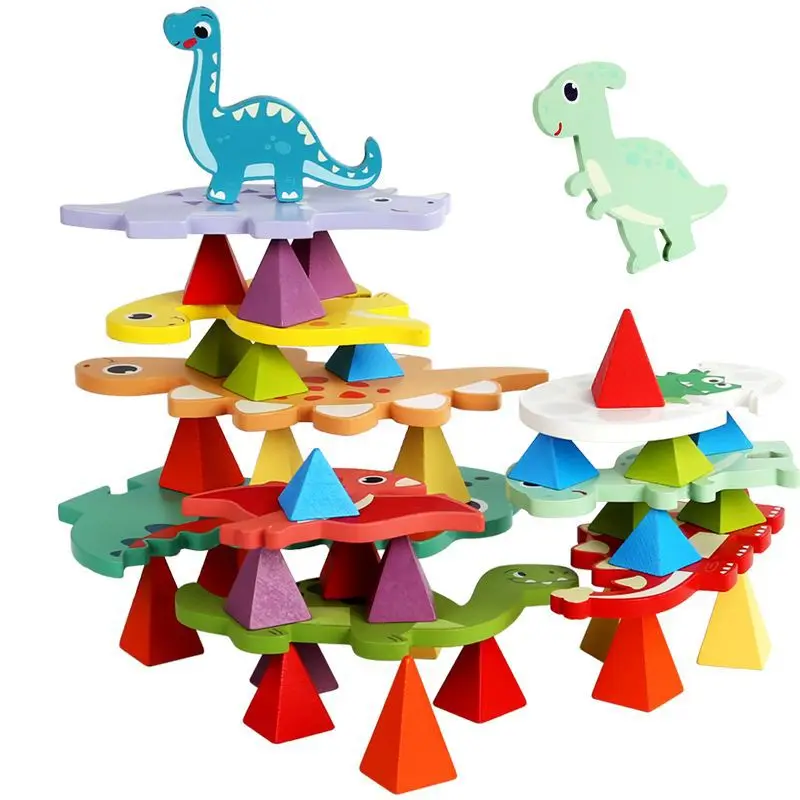 Montessori brinquedos de madeira diy dinossauro retalhos brinquedo crianças quebra-cabeça empilhamento alta blocos de construção conjunto jogos criativos construtor