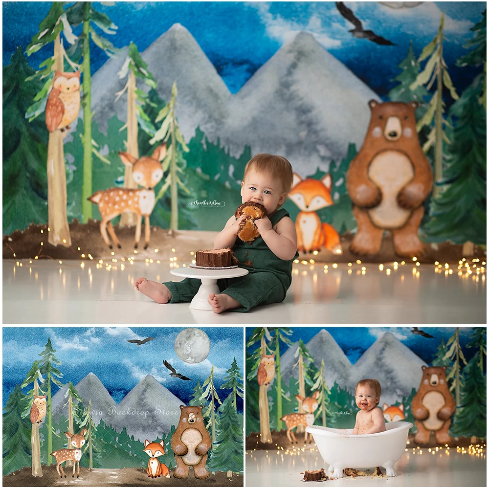 

Watercolor Woodland Photo Background Jungle Safari Animal Photo Studio Props Children Birthday Cake Smash Photography Backdrop