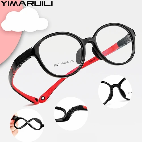 Imagen 1 del producto YIMARUILI gafas de silicona flexibles ultraligeras para niños, gafas graduadas ópticas redondas Retro, montura para niños y niñas, 9022ET