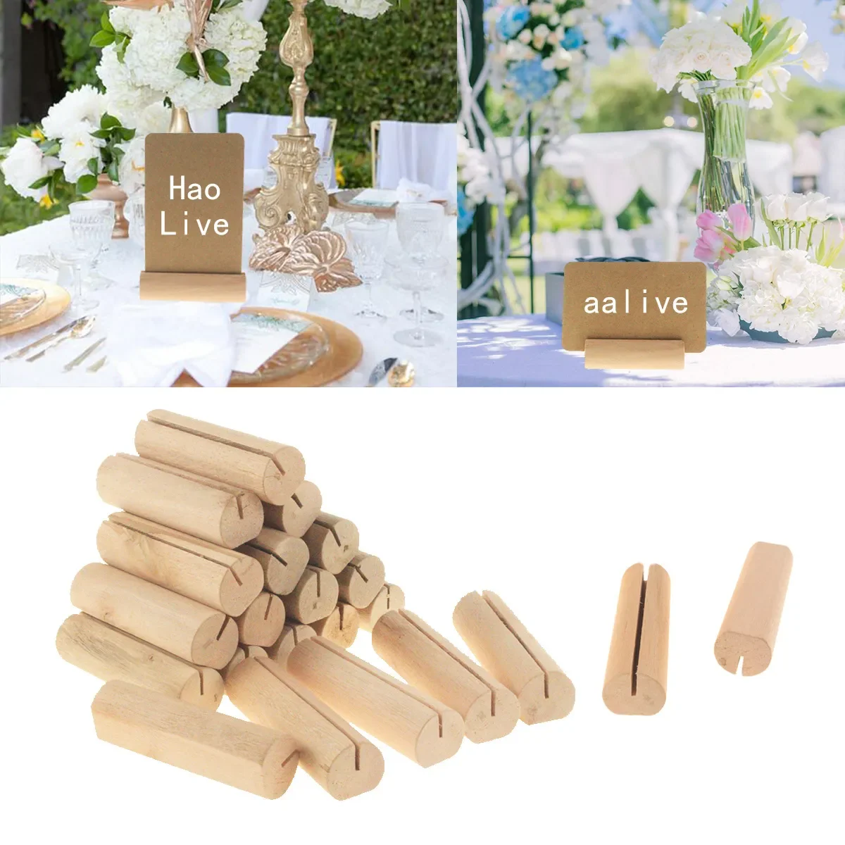 

10/20pcs Wooden Place Card Holder Photo Postcard Holder for Rustic Wedding Birthday Party Table Number Name Standup Signs Base