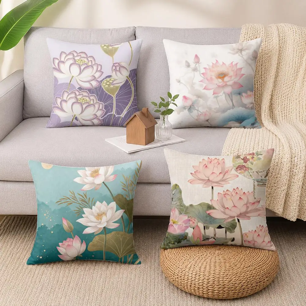 Beauty Lotus Cushion Cover Luxury Soft Plush Short Fur Cushion Case Warm Cozy Sofa Bed Decorative Home Accent