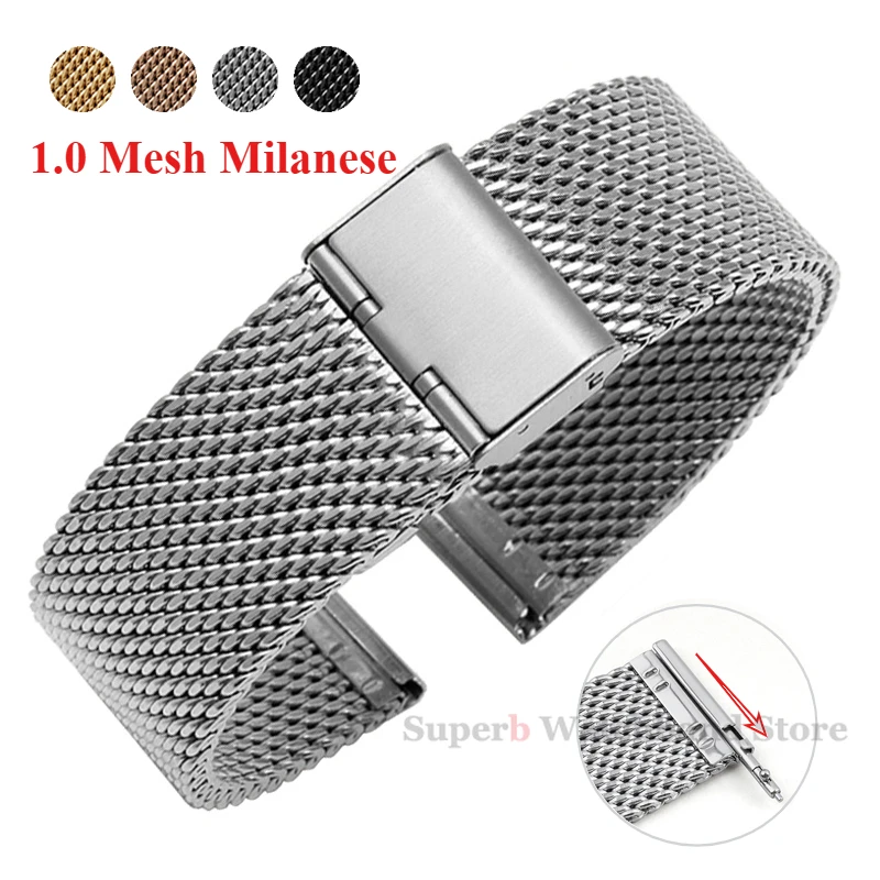 1.0 cinturino per orologio in acciaio inossidabile con cinturino in maglia milanese 18mm 20mm 22mm 24mm cinturino cinturino spessore 3mm per DW per Omega