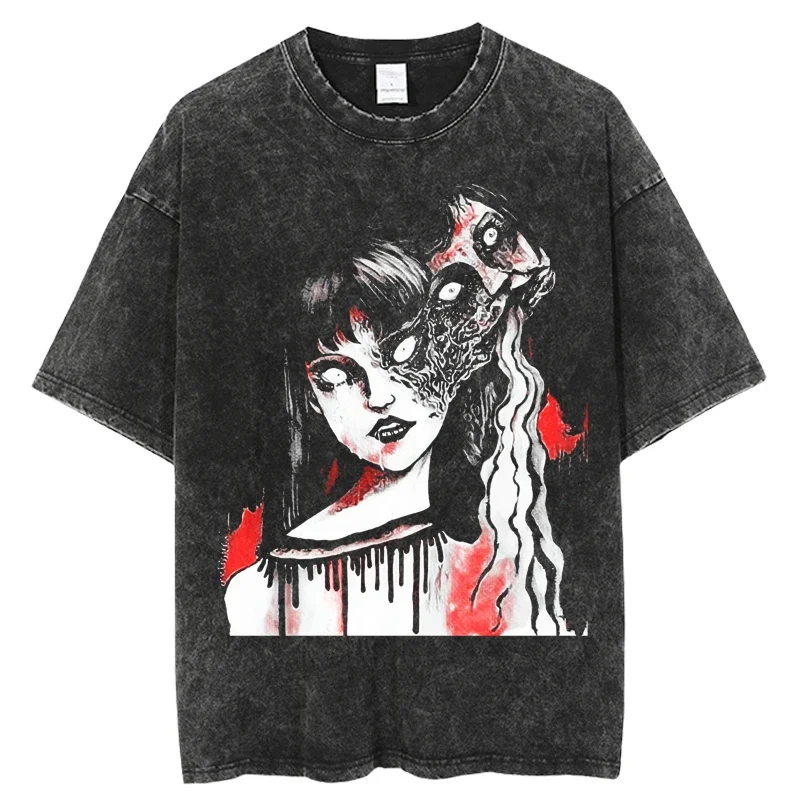 Hot  Summer T-shirts Junji Ito Horror Men T Shirt Short Sleeve Tshirt Harajuku Casual Clothing Streetwear Top Anime T-shirts