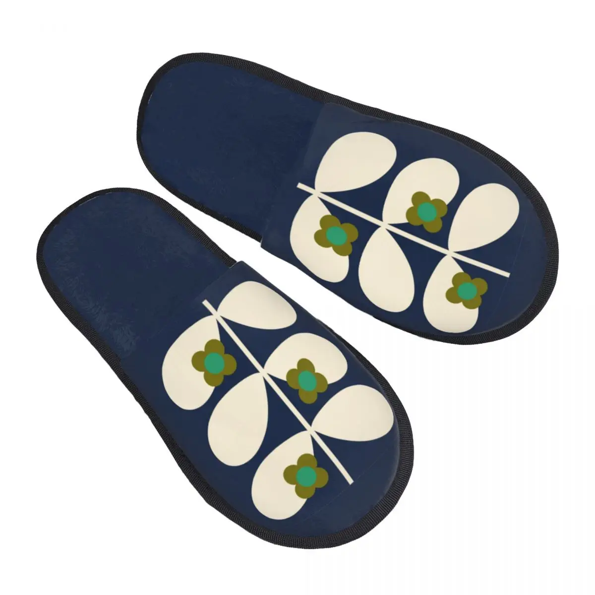 Custom Print Wild Rose Stem Navy Orla Kiely Cozy Scuff Memory Foam Slippers Women Hotel House Shoes