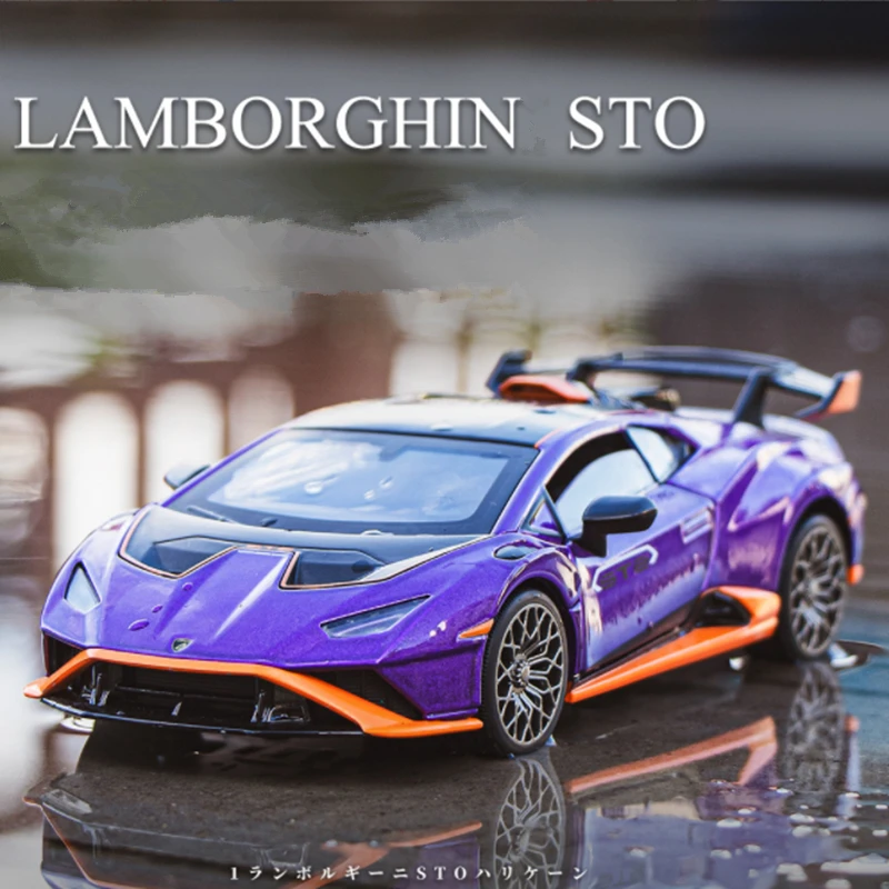 

1:24 HURACAN STO Alloy Sports Car Model Diecast Metal Toy Vehicle Car Model High Simulation Sound and Light Collection Gift