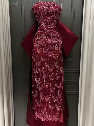 Contessa Custom Overskirt Bow Beaded Evening Dress Strapless Robes De Soir&eacute;e Elegant Sheath Mermaid Formal Evening Gowns 2026