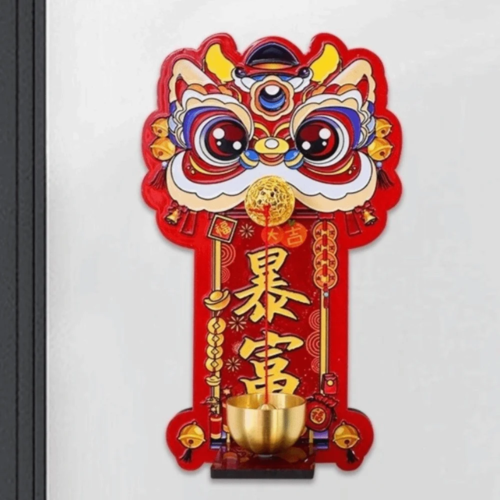 Creative Cartoon Lion Doorbell Dopamine Red Entrance Door Bells Good Luck Magnetic Suction Chinese New Year Ornament Living Room
