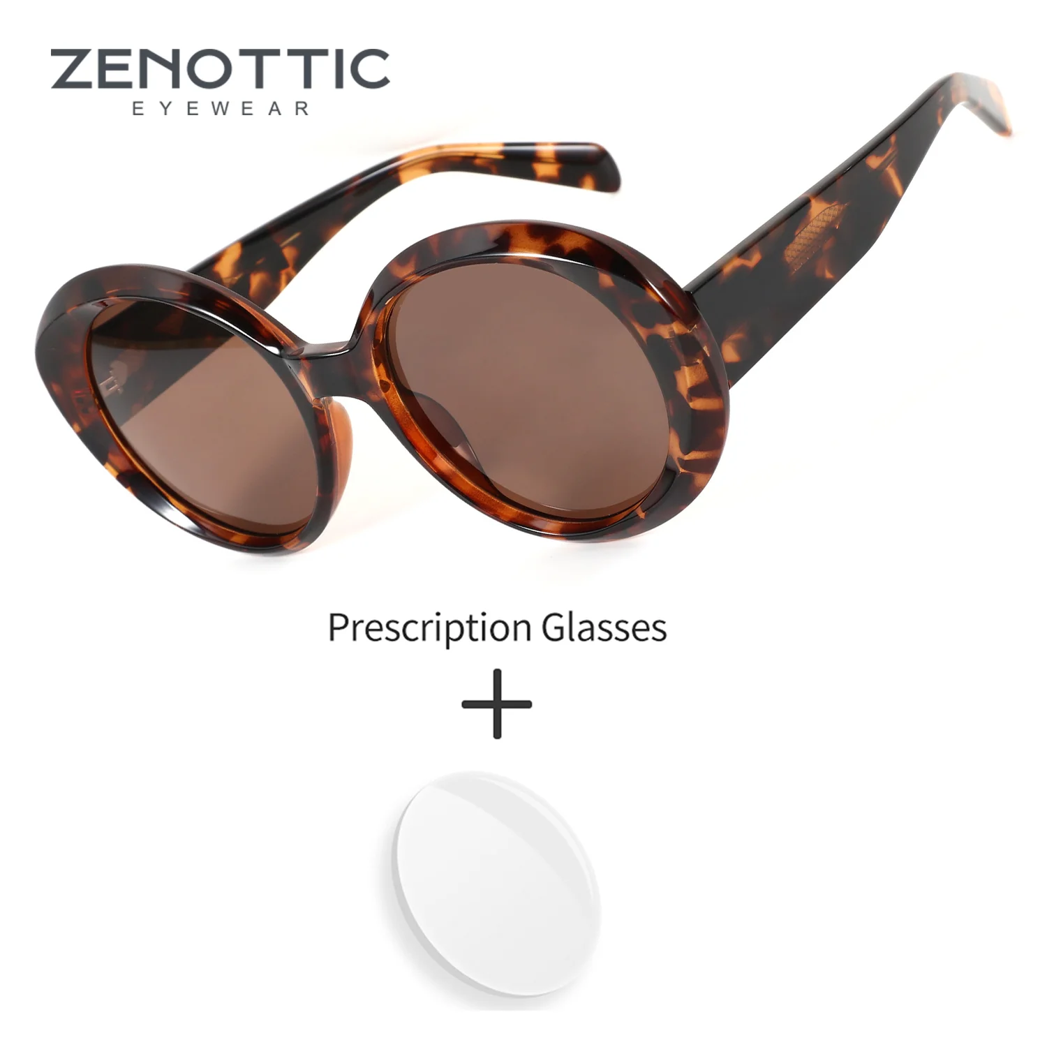 

ZENOTTIC (L Size) Round Acetate Polarized Prescription Sunglasses Women Shadow UV400 Protection Reading Glasses Female