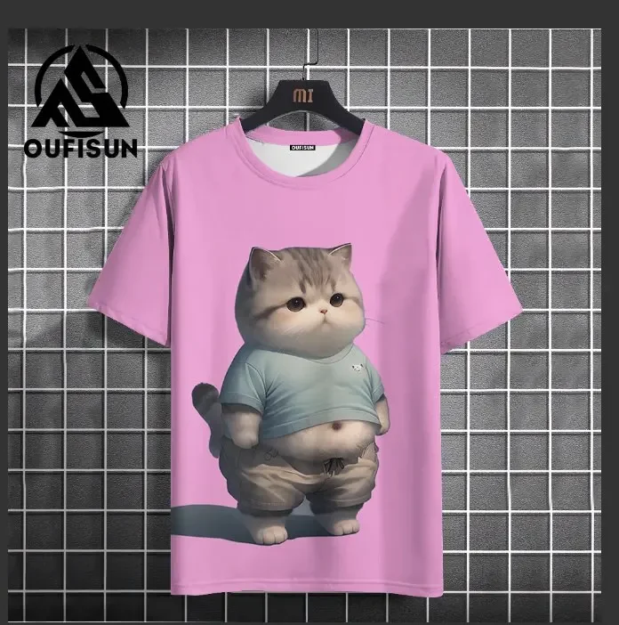 Fashion Sketch Animal Graphic Men T-shirts Cats 3D Print Oversize Short Sleeve Men T shirt  O-Neck Casual Men Women T-shirt