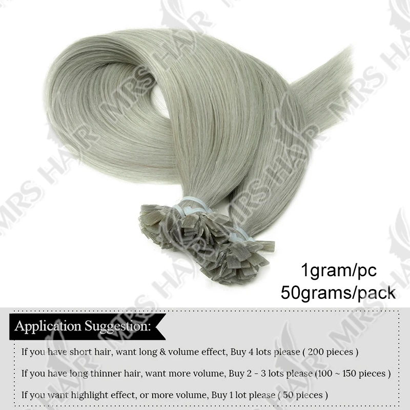 Estensioni dei capelli umani con punta piatta personalizzata alla cheratina Capelli Hot Fusion 12 16 20 pollici ARGENTO Grigio cenere Biondo 50 fili 30-50 g/pacco