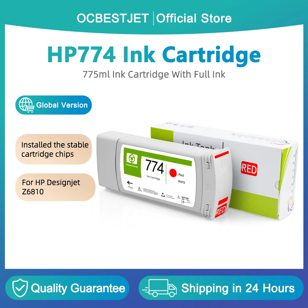 For HP 774 Chromatic Red DesignJet Ink Cartridge 775ML For HP DesignJet Z6810 P2W02A