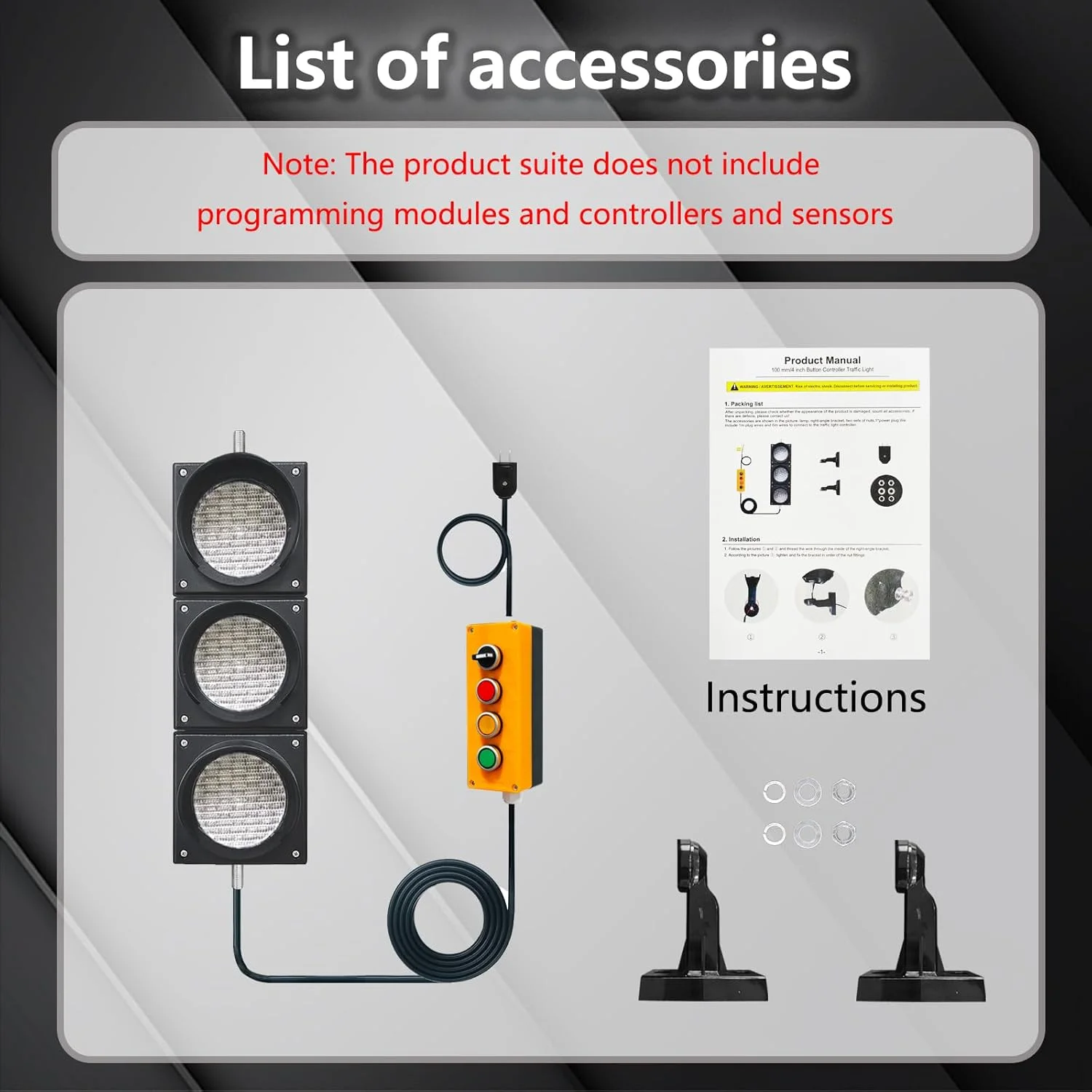 신호등【100mm/4인치 신호등 키트】AC85-265V |   정지/출발 신호등 |   PC IP65 방수 |    버튼 컨트롤러
