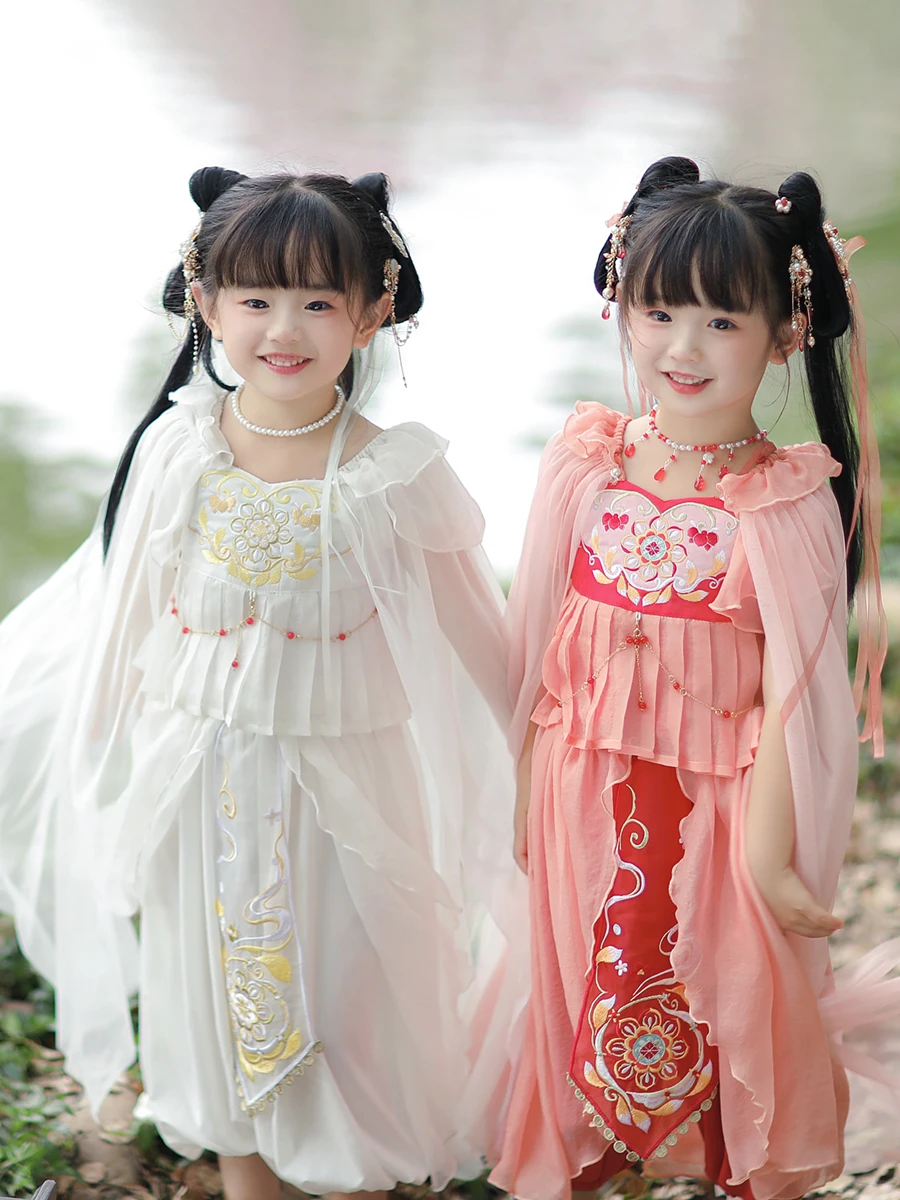 

Западное регионы, банкетная песня для девочек, экзотический стиль, летняя фея Hanfu, древний элитный детский костюм