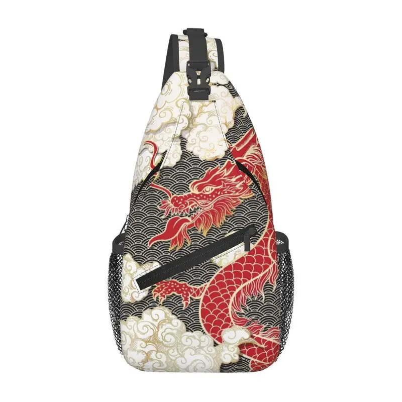 Custom Chinese Red Dragon Totem Pattern Sling Chest Crossbody Bag Men Casual Tradition Asian Style Shoulder Backpack for Hiking