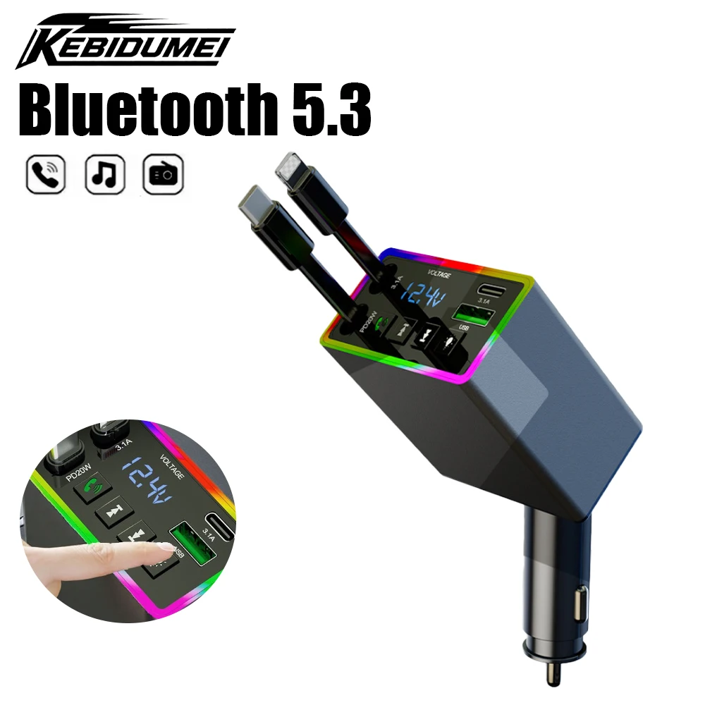 KEBIDUMEI FM Transmitter Bluetooth 5.3 Receiver USB Charger 3.1A Power Adapter Hands-free MP3 Player Car Electronics Accessories