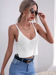Fashionable and elegant solid color camisole, summer knitted sweater, irregular top, women's clothing