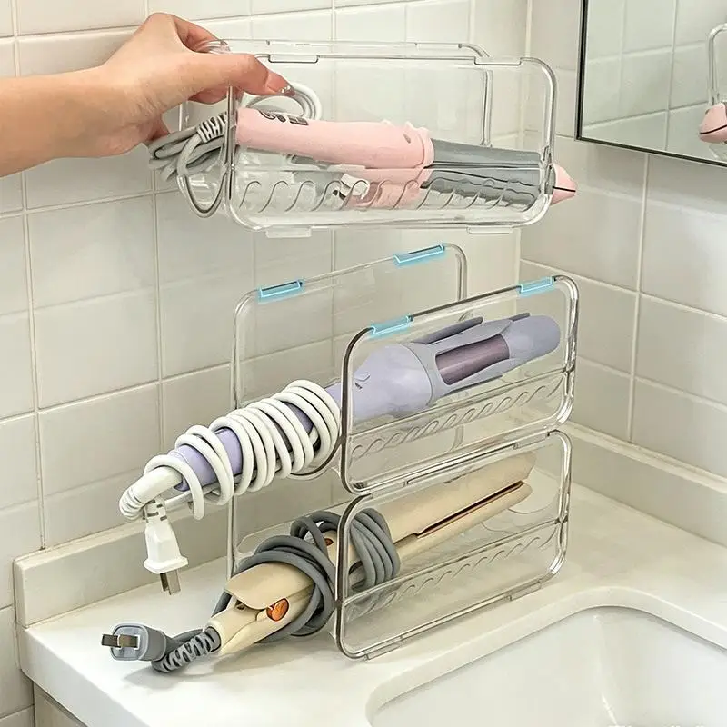 Organisateur d'outils capillaires transparent empilable pour fer à boucler et lisseur, support de rangement pour salle de bain