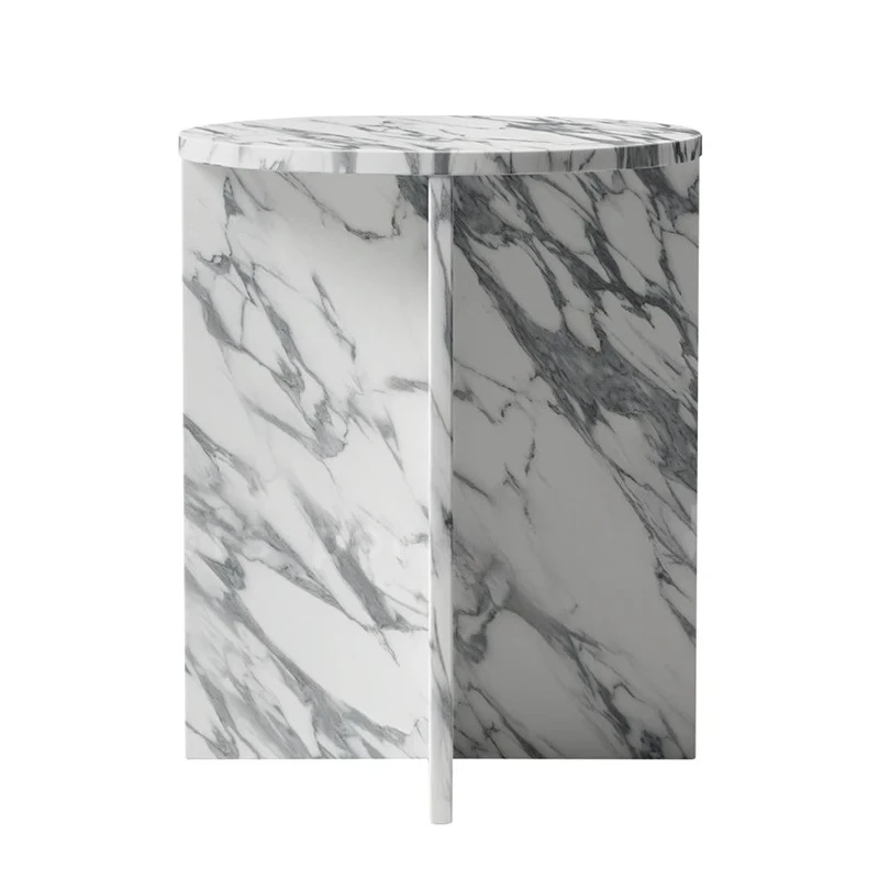 

Light luxury marble round sofa side table, living room big white villa mansion modern small coffee table