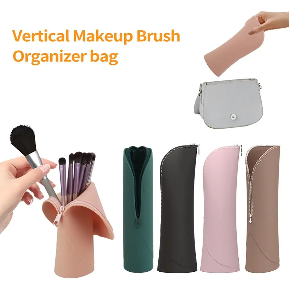 1pc with Zipper Brush Bag Case Silicone Makeup Brush Pouch Special Design Cosmetic Brush Bag for Travel Women Beauty