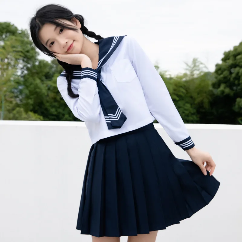 Basic Jk School Uniform for Girls Japan Style School Look Navy Sailor Seifuku Suits Pleated Skirt Cosplay Costumes Student Set