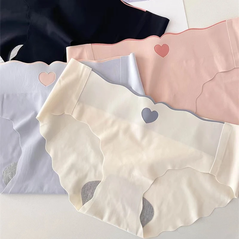 2pcs Seamless Panties Ice Silk Solid Color Briefs Women's Invisible Underwear Girls Female Intimates Breathable Lingerie