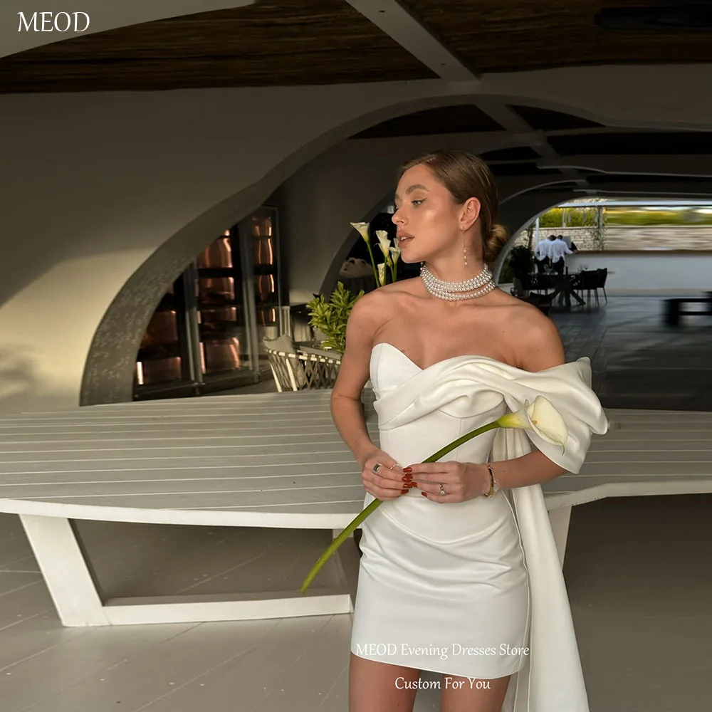 

MEOD White Sweetheart Short Wedding Dresses Satin Backless Vestido De Novia One The Shoulder Mini Party Gowns Customized