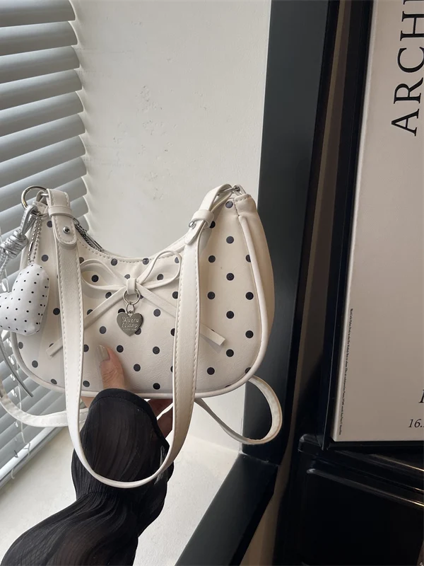 Fashionable Polka Dot  Knot Handbag Women's Commuter Shoulder Crossbody Bag Soft Casual Style Polyester  Zippe...