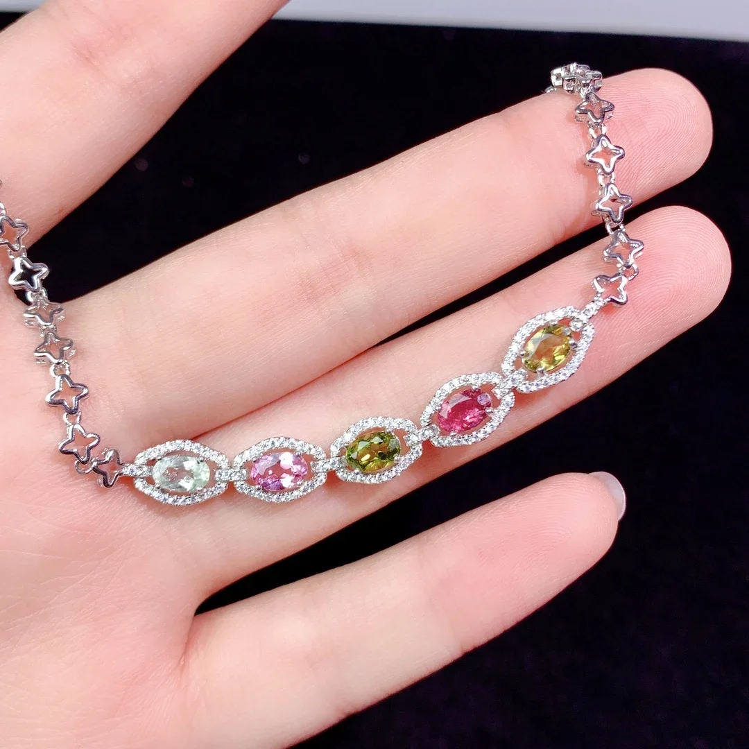 

Jewelry Luxury 925 Sterling Silver Luxury Bracelet Ladies new Tourmaline Stone Christmas Gift Natural Gem Pack Mail Boutique