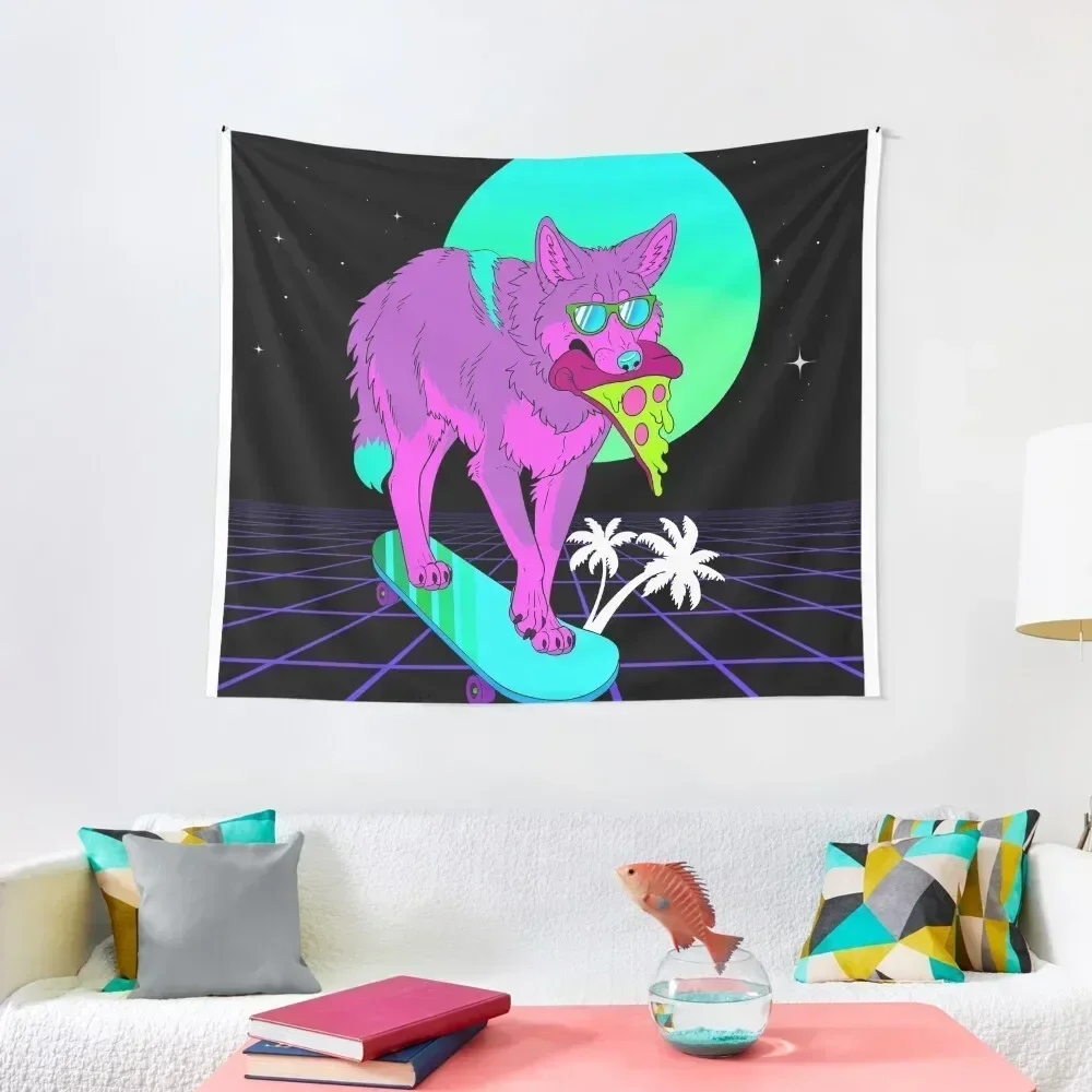 Nightshift Retrowave Coyote (with background) Tapestry Aesthetic Room Decor Korean Living Room Decoration Room Decor Tapestry