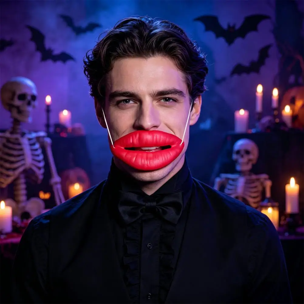 Photo Booth Props Halloween Costume Accessory Funny Lip Face Masque Big Sausage Mouth Cosplay Prop Novelty Prank for Halloween