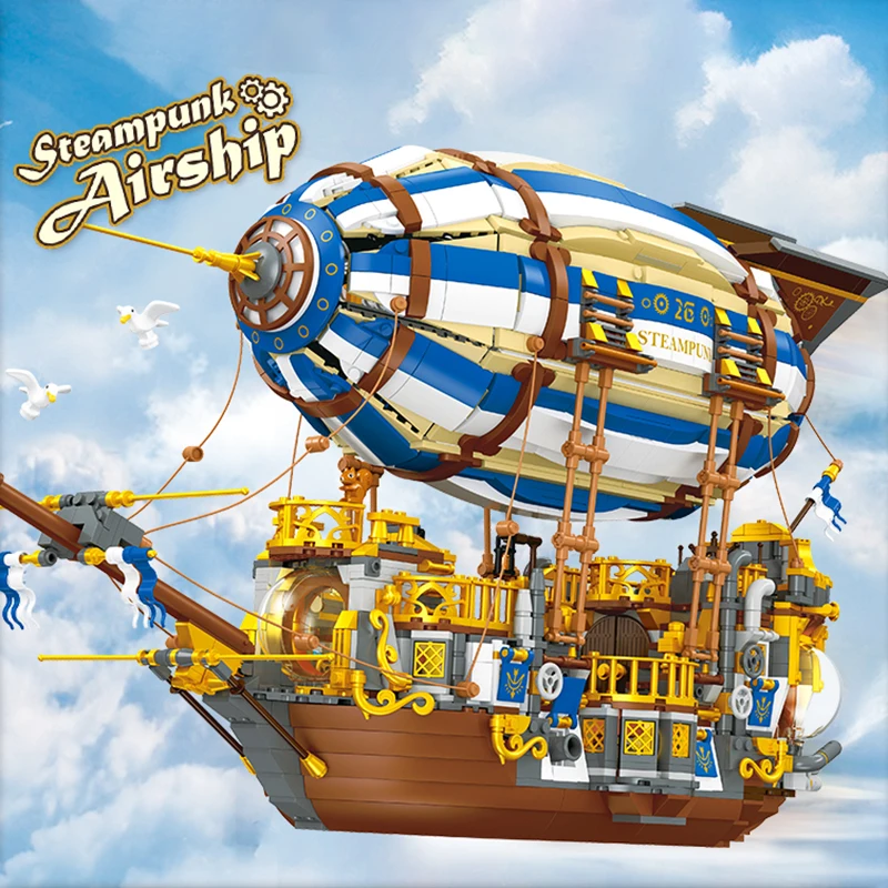 Steampunk Airship Building Blocks Urban Sightseeing Transportation Fantasy Large Scale Model Bricks Toys Compatible With LEGO