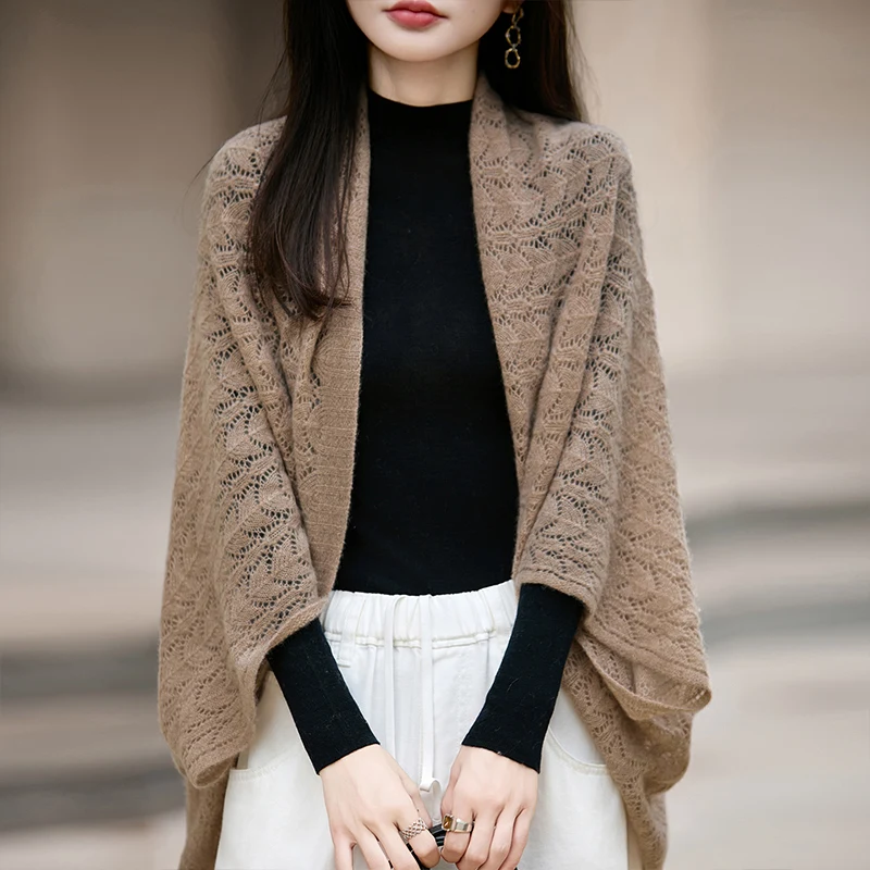 

Autumn And Winter New Pure Wool Shawl Women Take High-End Solid Color Diamond Cashmere Shawl Hollowed Out