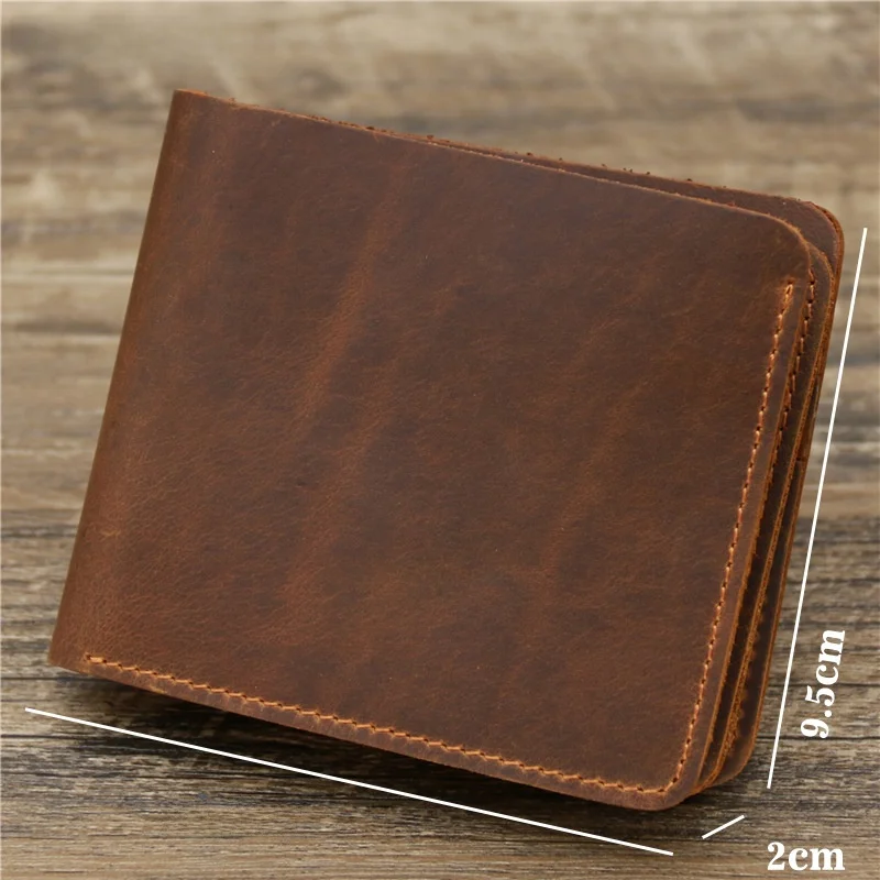 Handmade Short Wallet Genuine Top Layer Cowhide Leather Driving License Horizontal Style Money Clip Vintage Simple Design