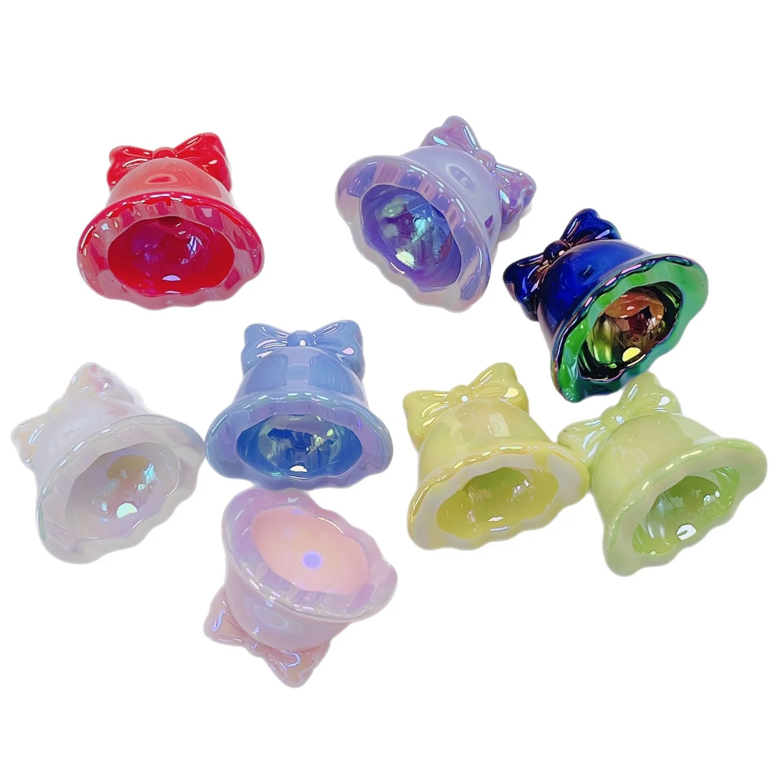 

DIY Jewelry Findings AB Colors 3D Kawaii Ribbon Bell Shape Acrylic Plastic Jewelry Beads Fit Girls Necklace Decor 23*19mm 40pcs