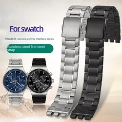 longer Men's watch strap For Swatch YCS YVS YGS matte stainless steel Folding buckle watchband 19mm 21mm Silver black metal band
