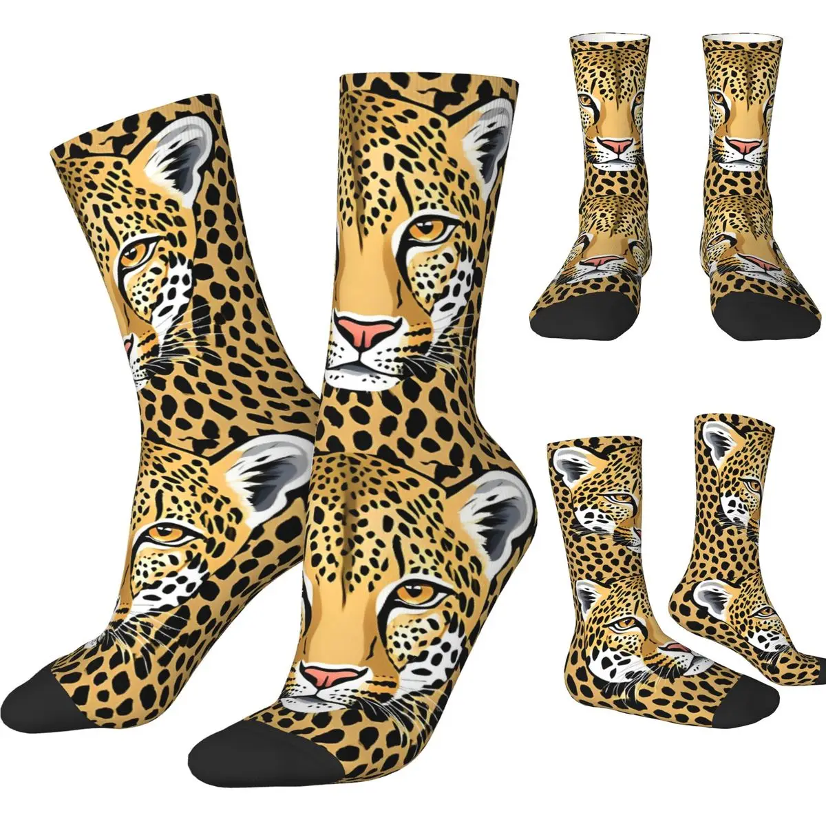 Women Men Socks A Leopard Fabric Blue Aesthetic Leopard Print Stockings Winter Warm Soft Socks Printed Cycling Non Slip Socks