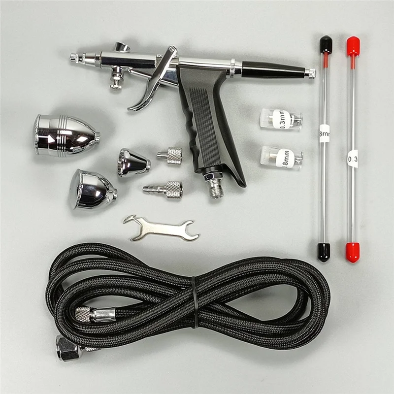 

SOFT-Airbrush Gun Kit With Double Action Trigger, 0.3/0.5/0.8Mm Needles, 2/5/13Cc Paint Cups For Nail Cake Tattoo Art