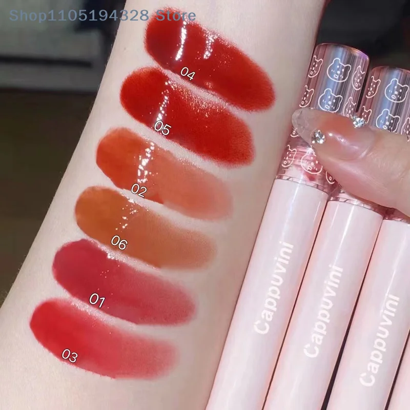 1PC Kersenrood Waterdichte Spiegelafwerking Water Lipgloss Naakt Bruin Helder Tint Glas Lipolie Vloeibare Make-up Voor Volumineuze Look