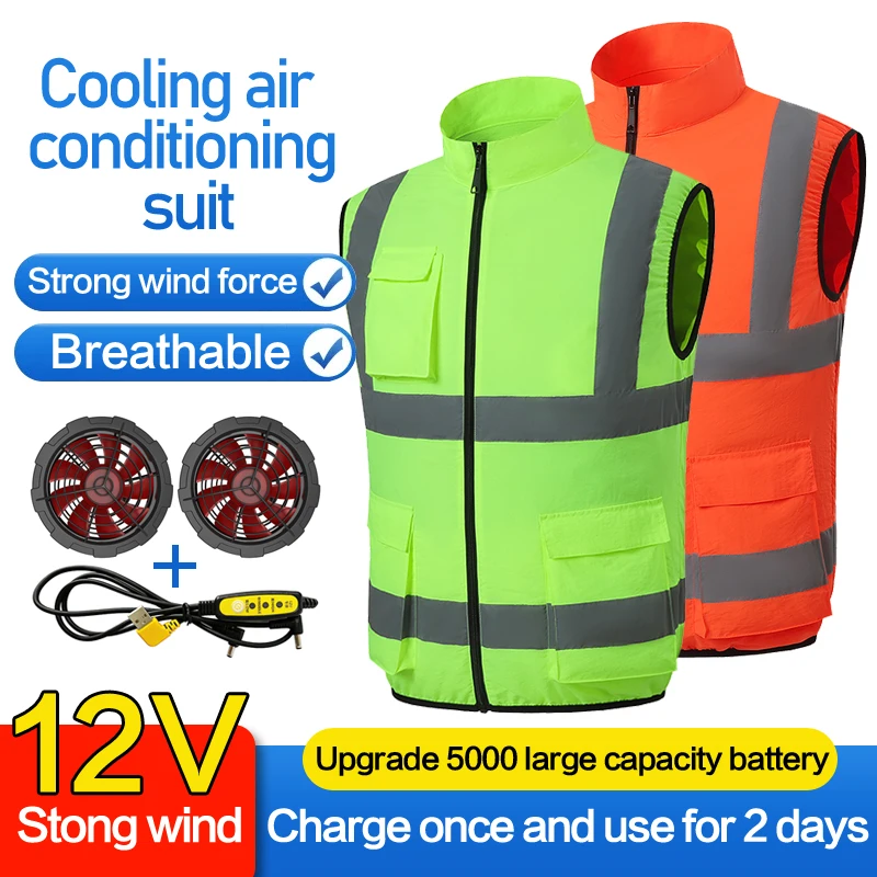 Summer Cooling Reflective Strip Jacket for Men and Women with Fan, Air Conditioning Suit, Charging Vest, Cooling and Sun Protect