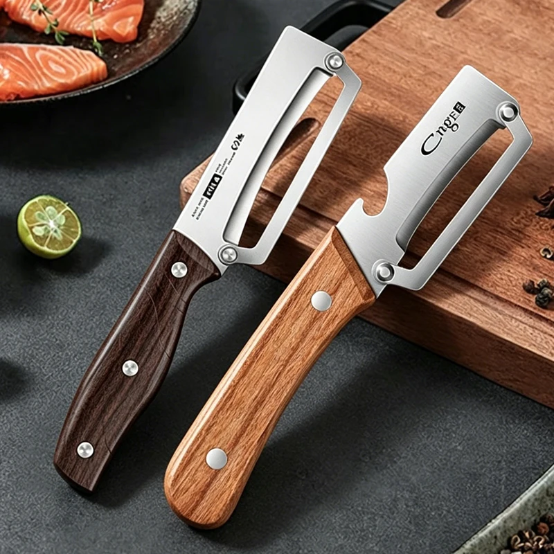 Pelador de Cocina Multifuncional de Acero Inoxidable para Cortar Frutas y Verduras con Mango de Madera/Acero