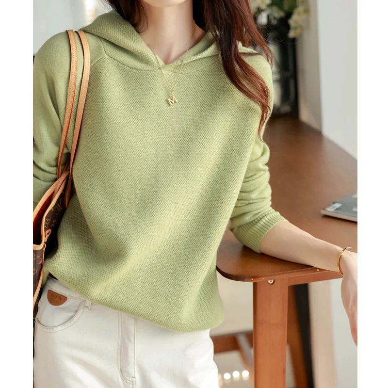 Fashion versatile hooded cashmere sweater women\'s casual  hoodie Spring and autumn pullover loose top wool hoodie