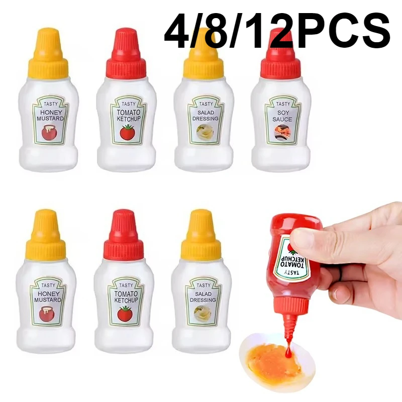 4/8/12PCS Mini Condiment Squeeze Bottles Camping Kitchen Mini Condiment Squeeze Bottle Salad Dressing Ketchup Soy Sauce