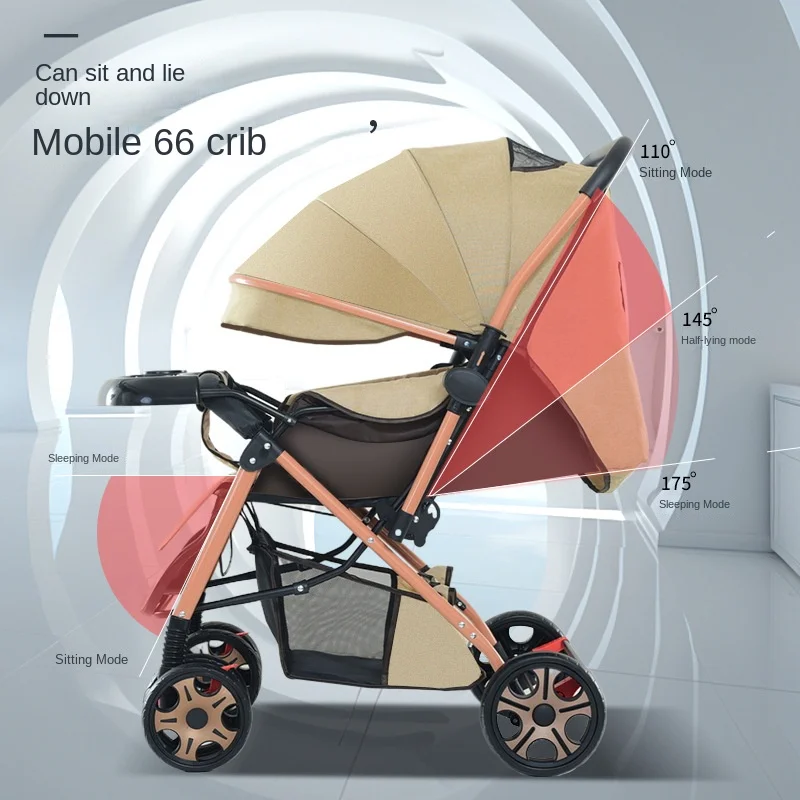 Folding Baby Stroller Two-way Swivel High Landscape Lightweight Newborn Baby Stroller 4 Wheels Can Be Sitting or Lying Down