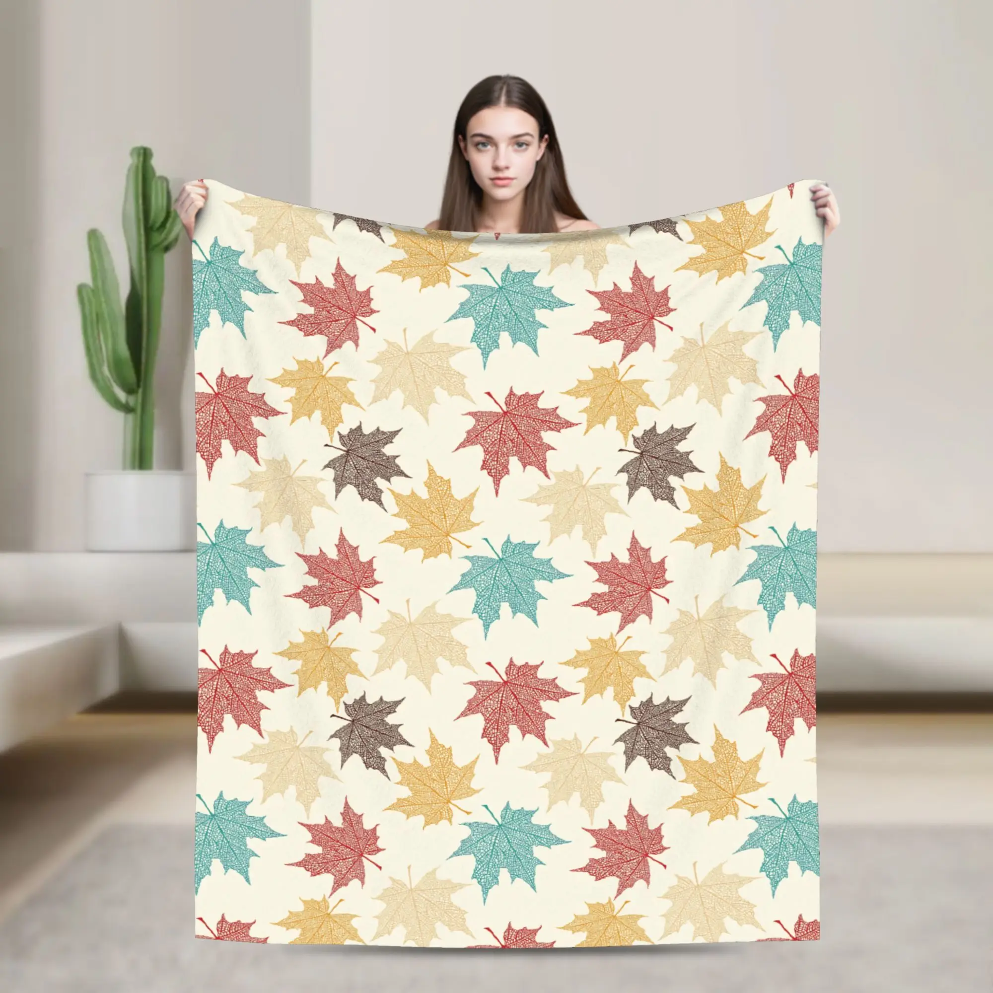 Maple Fallen Leaves Blanket Colorful Flannel Throw Blanket Bedding Couch Printed Ultra-Soft Warm Bedspreads