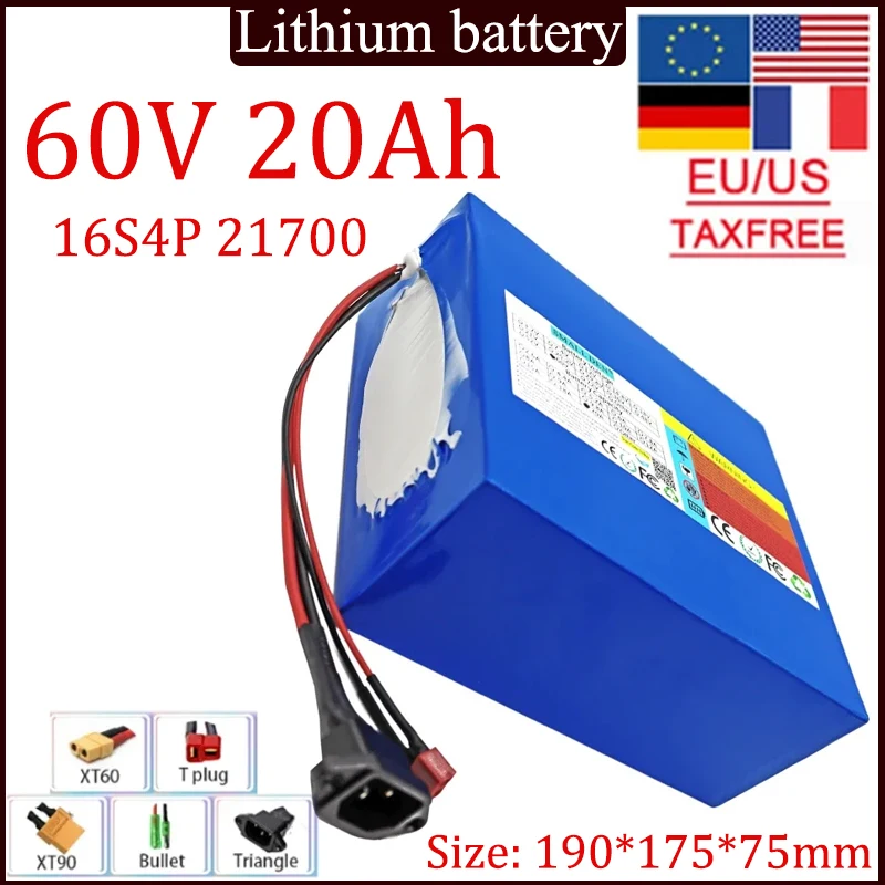 New 60V 21700 20Ah Lithium Battery Pack 16S4P High Capacity Built-in BMS ,For Power tools, spare batteries etc