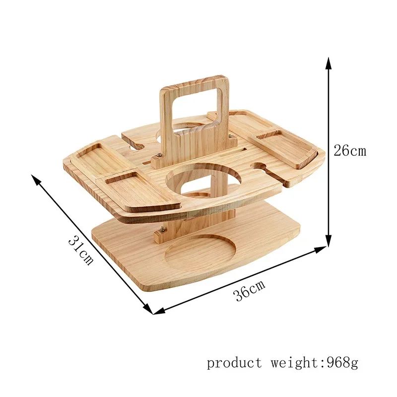 Outdoor Folding Wine Table Removable Wine Glass Holder Folding Table Fruit Snack Tray Portable Wooden Picnic Table Carry Handle
