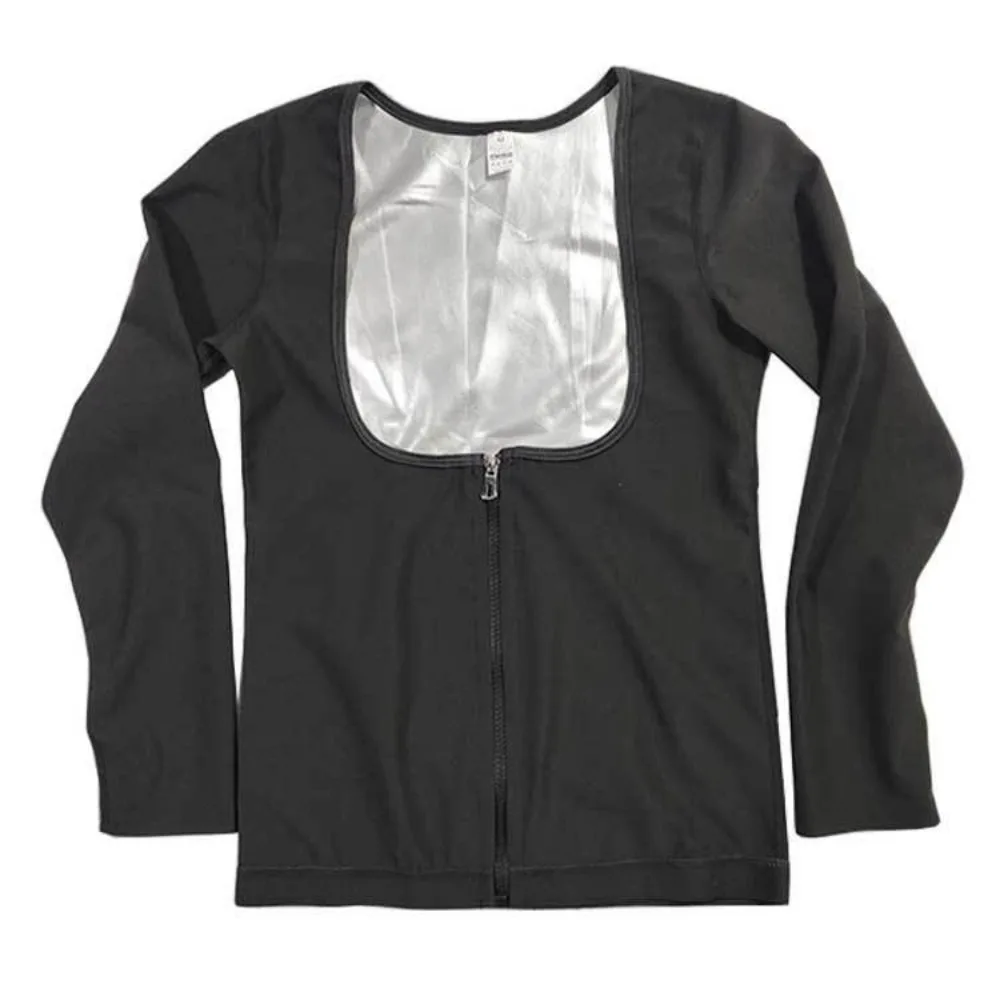 

Long Sleeve Sauna Suit Shirt Zipper Design Sweat-resistant Waist Trainer Vest Hot Polymer Compression Fit Body Shaper Workout