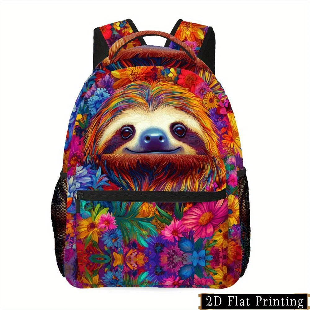 1pc Colorful Cartoon Sloth Print Hand-Washable Backpack with Zipper Multi-Purpose Design Featuring Shoulder