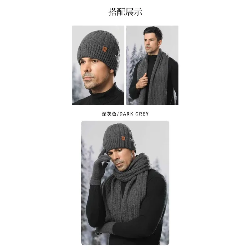3 pezzi inverno nuovo cappello lavorato a maglia sciarpa e guanti set da tre pezzi sciarpa invernale da uomo a prova di freddo e calda set da tre pezzi per uomo