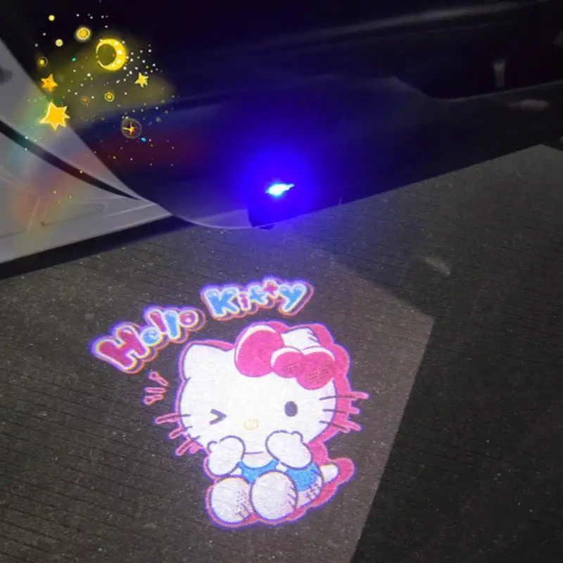 Kawaii Car Decoration Anime Cartoon Kt Cat Creativity Car Floor Lamp Ambient Light Rechargeable Car Welcome Light Projector Lamp